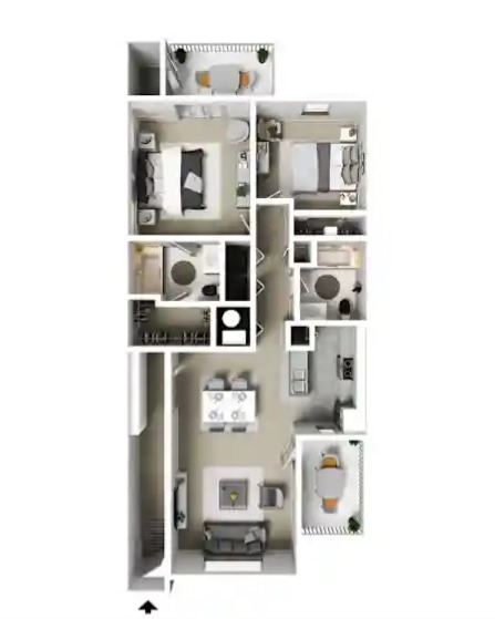 2 Bed 2.0 Bath Floor Plan